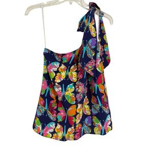 Lilly Pulitzer Butterfly Print One Shoulder Tie Top Navy Multi Sleeveless 22in